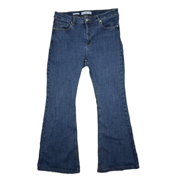 MNG Mango Flare High Rise Stretch Medium Blue Wash Jeans Size 30 - Picture 1 of 3